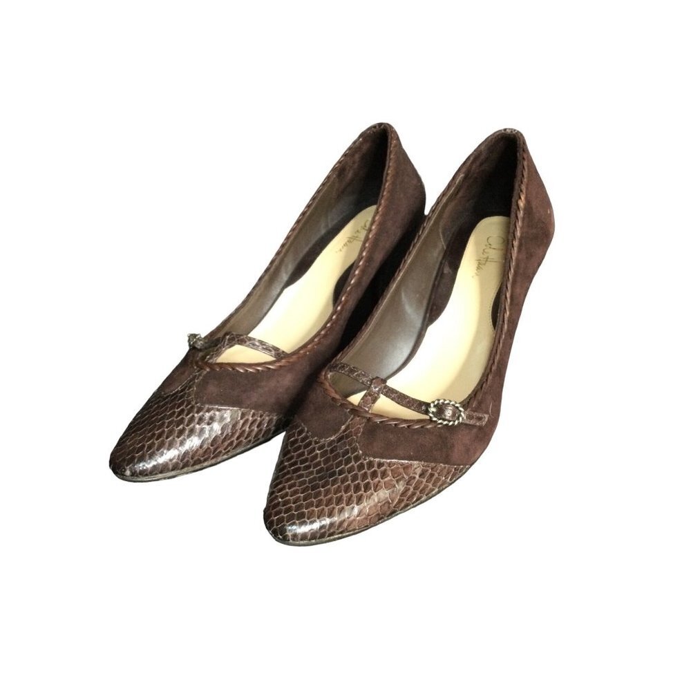 Cole Haan Suede Snake Embossed Leather Heel Pumps Shoes Brown Women Size 8 B